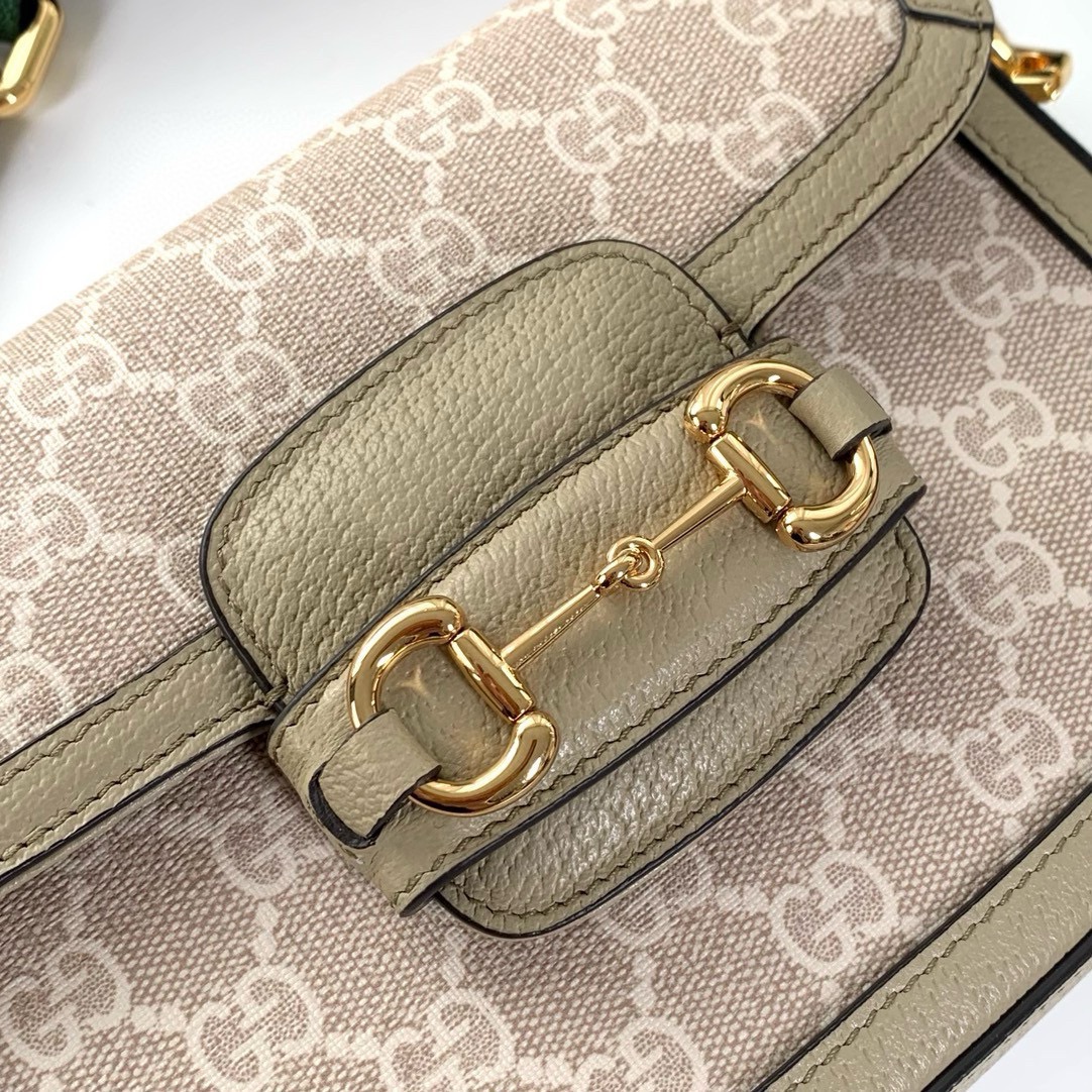 Gucci Horsebit 1955 Series Saddle Bag Mini Handbag Beige and White